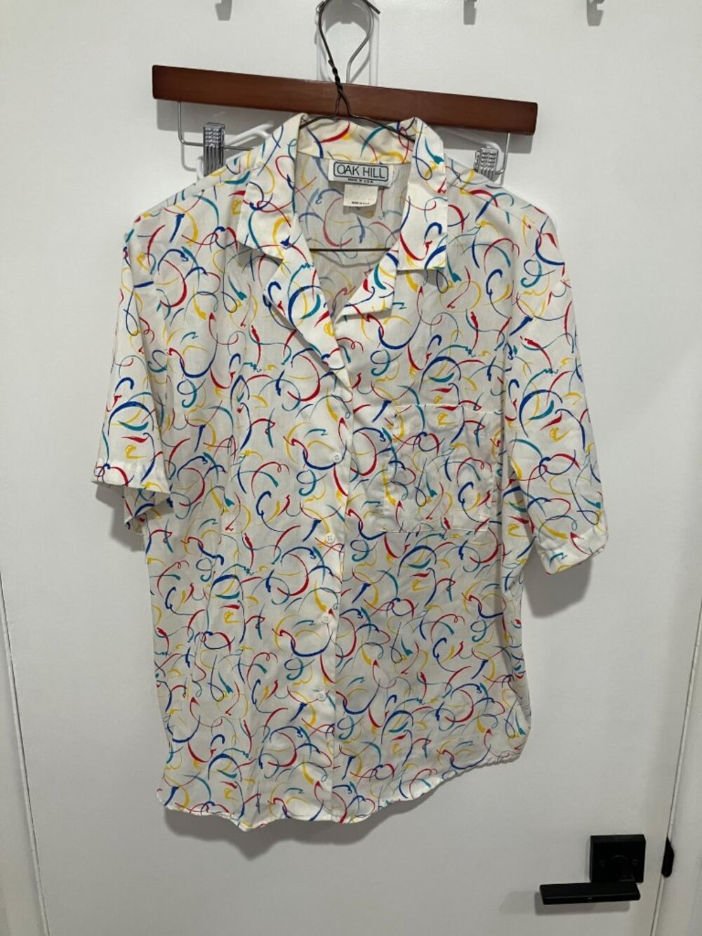 VTG 1980's Oak Hill Abstract Button Down Blouse, Multicolor, Size XL